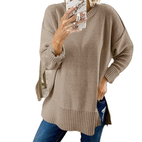 Unbranded Women's Crew Neck Long Sleeve Chunky Oversize Pullover Knit Sweater L - Picture 2 of 8